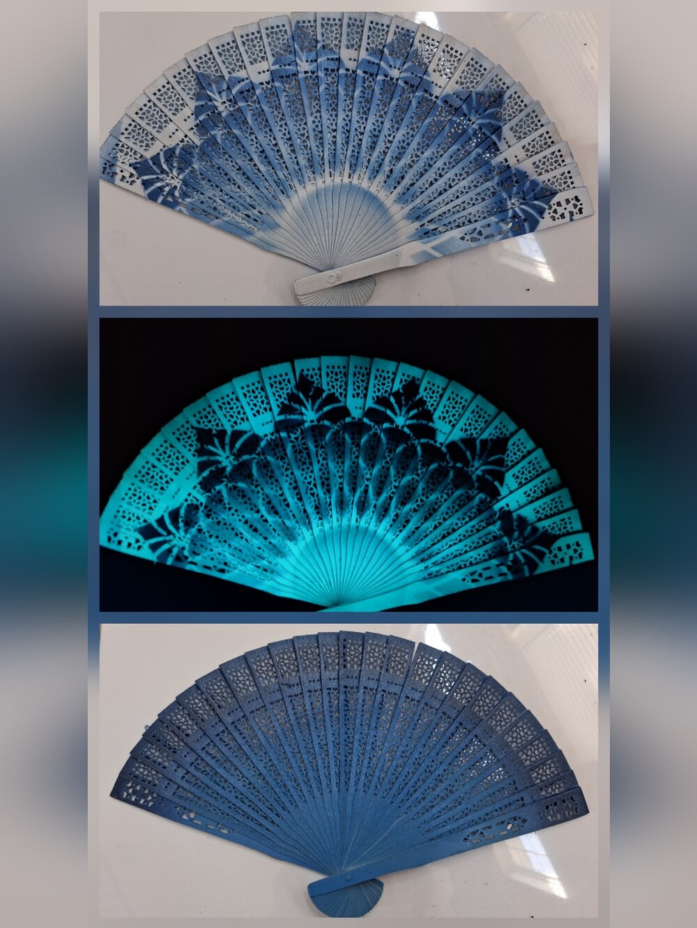 OoaK Hand Painted Wood Fan - Elegant Uv Glow In The Dark Wedding Festival 2/60